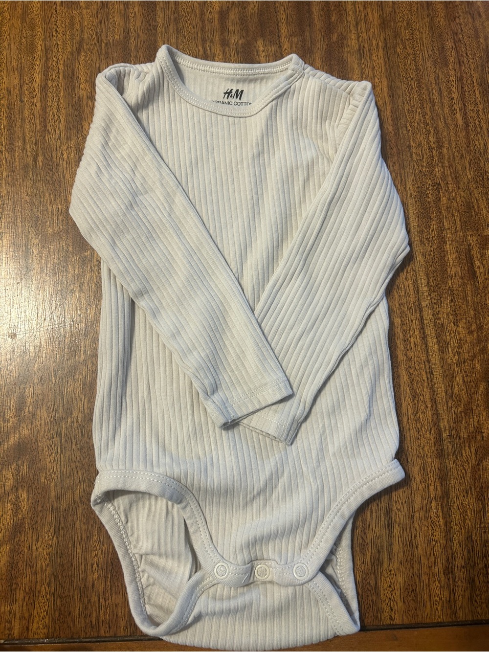 H&M Beige Ribbed Long-Sleeve Baby Bodysuit